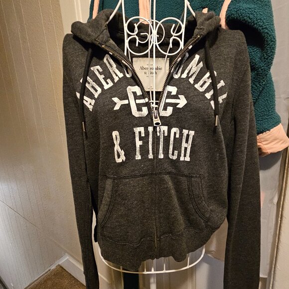 Vintage Abercrombie & Fitch Short Crop Zip Up Hoodie Sweatshirt - Picture 1 of 6
